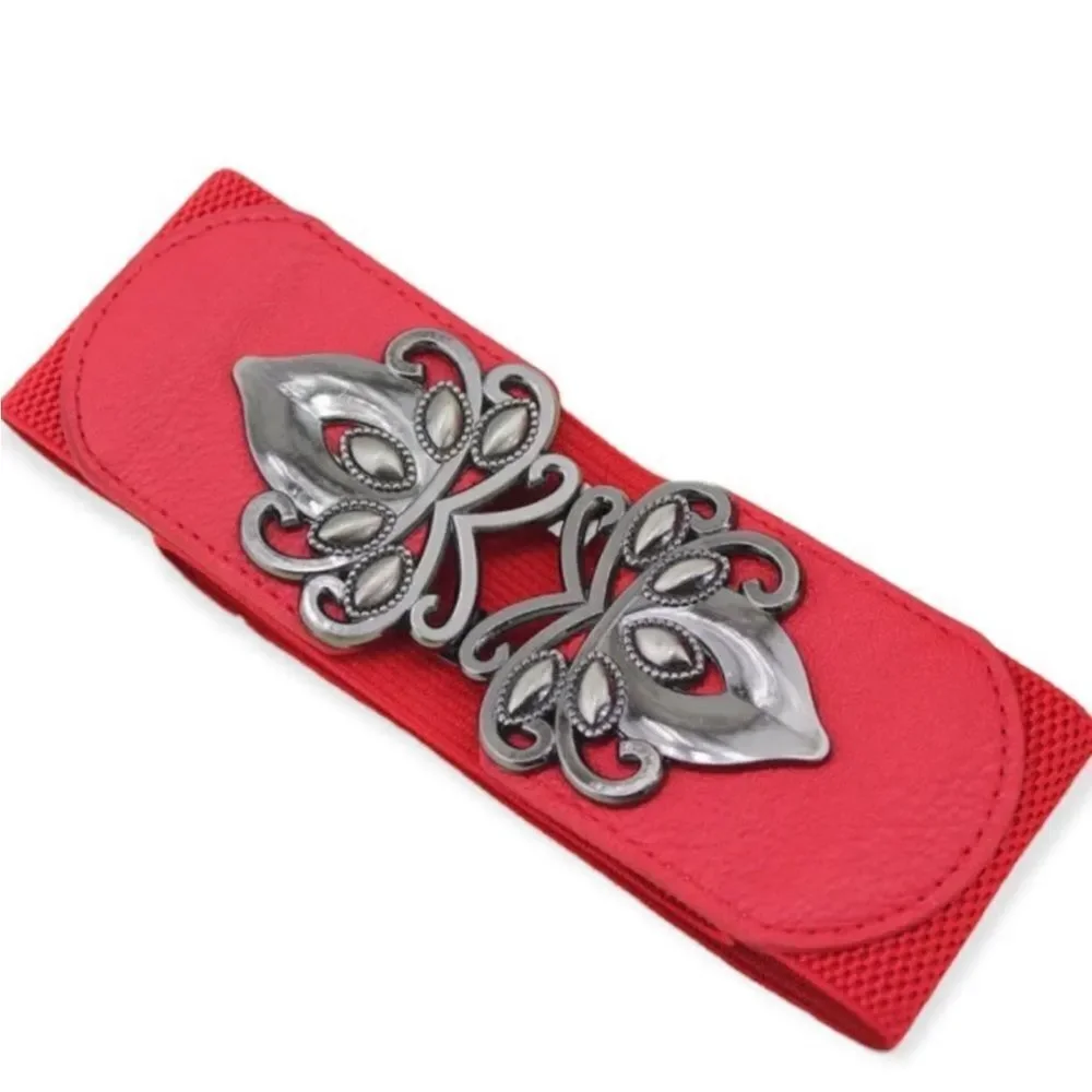 Red Floral Buckle Cinch Wide Corset Cinch Belt NWT
